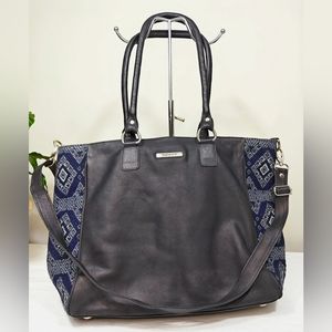 NEW Black Genuine Leather and Colorful Fabric Shoulder Bag, handcrafted handbags